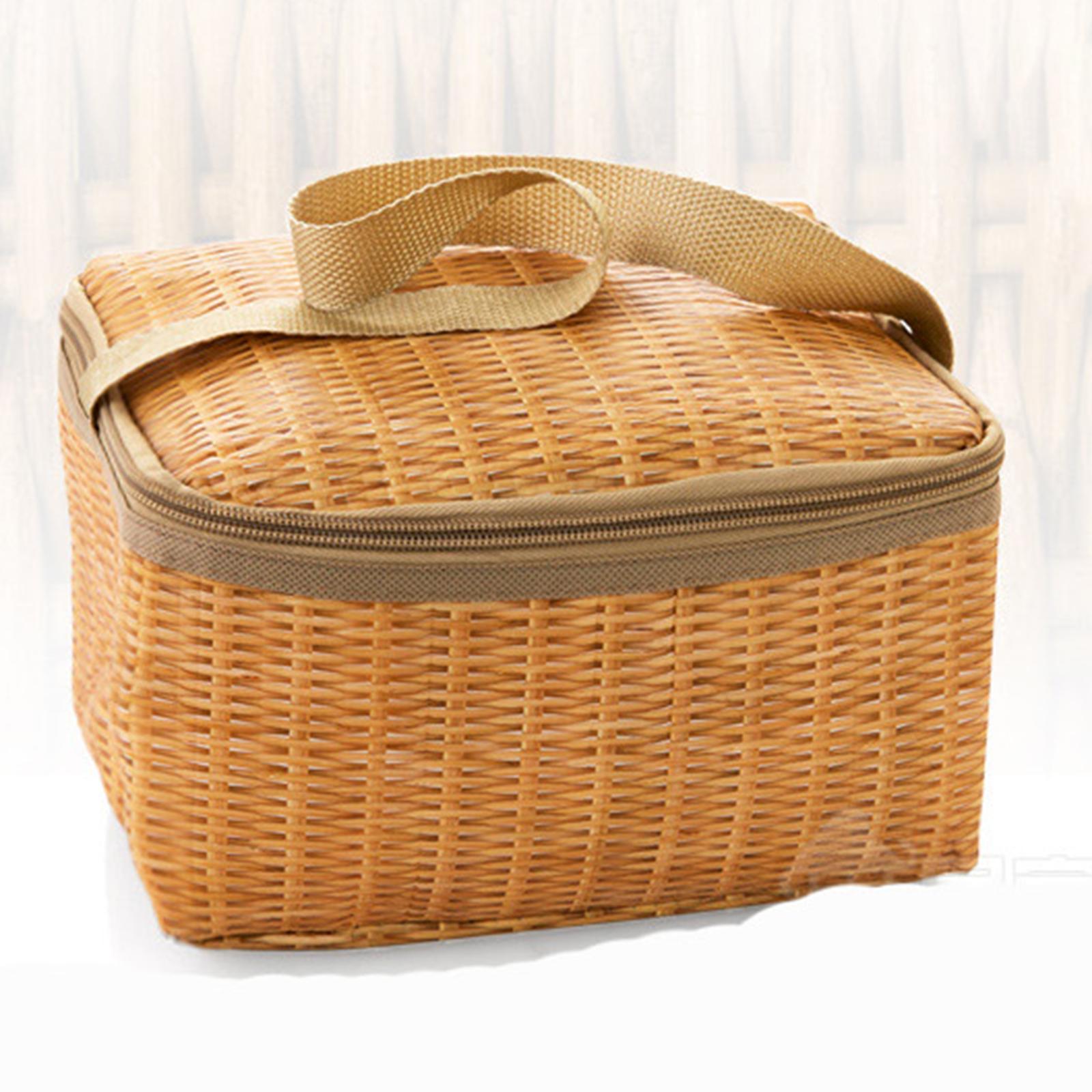 Thermal Bag， Outdoor Picnic Bag Insulated Waterproof Rattan Food Container Basket Fruit Camping Indoor Household Picnic