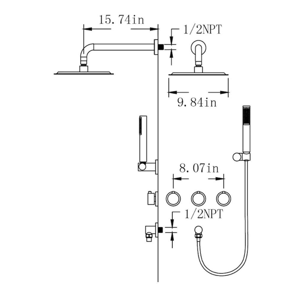 YASINU 1-Spray Round Wall Bar Shower Kit with Hand Shower in Matte Black YNAE749-10MB