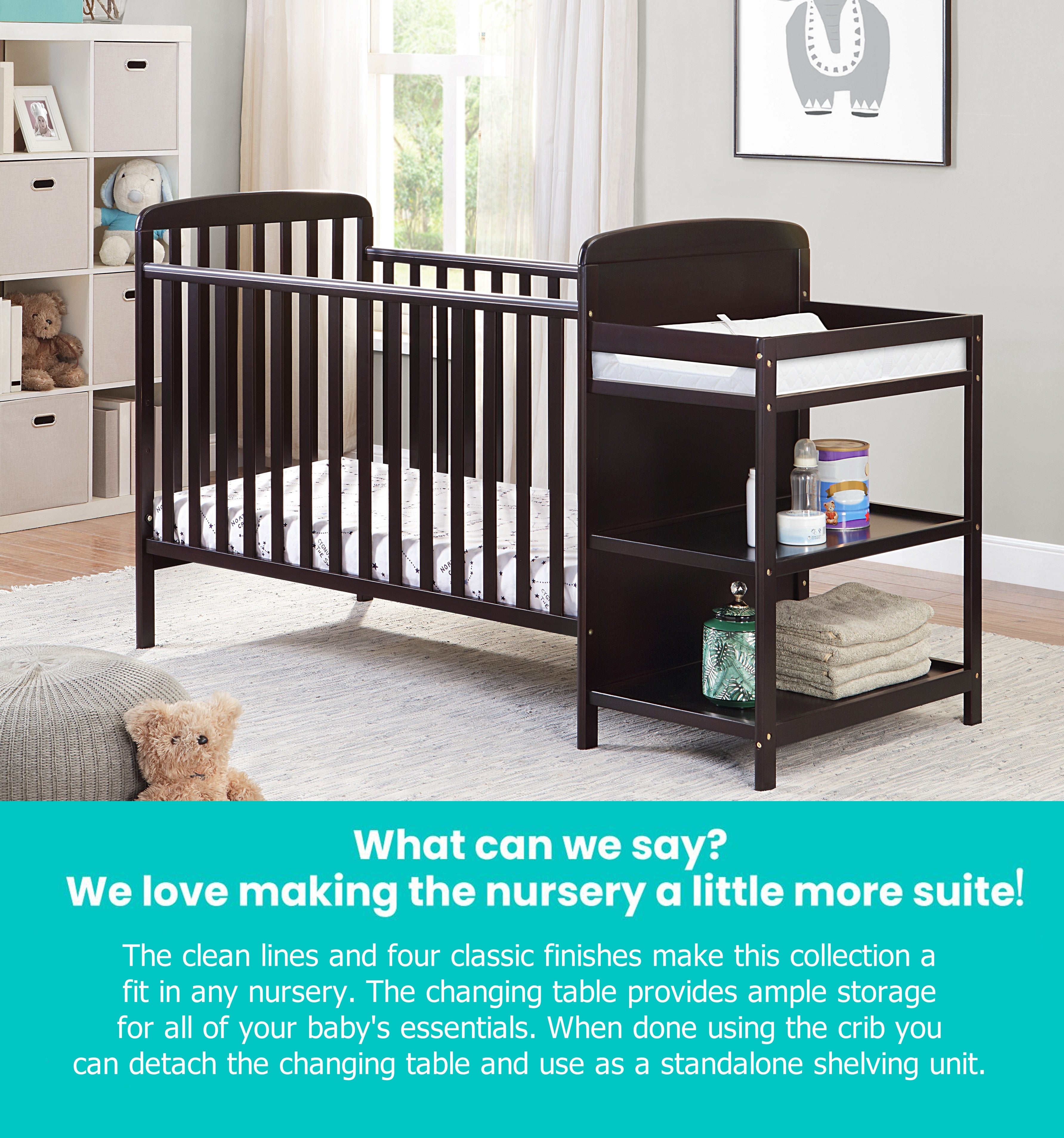 Suite Bebe Ramsey Crib and Changer Combo & Guardrail Bundled Espresso