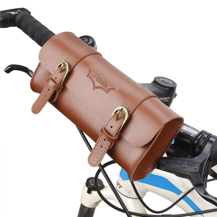 B soul Cycling Front Frame Storage Bags Pu Leather Waterproof Under Seat Retro Mountain MTB Bike Handlebar Bag for Bicycle