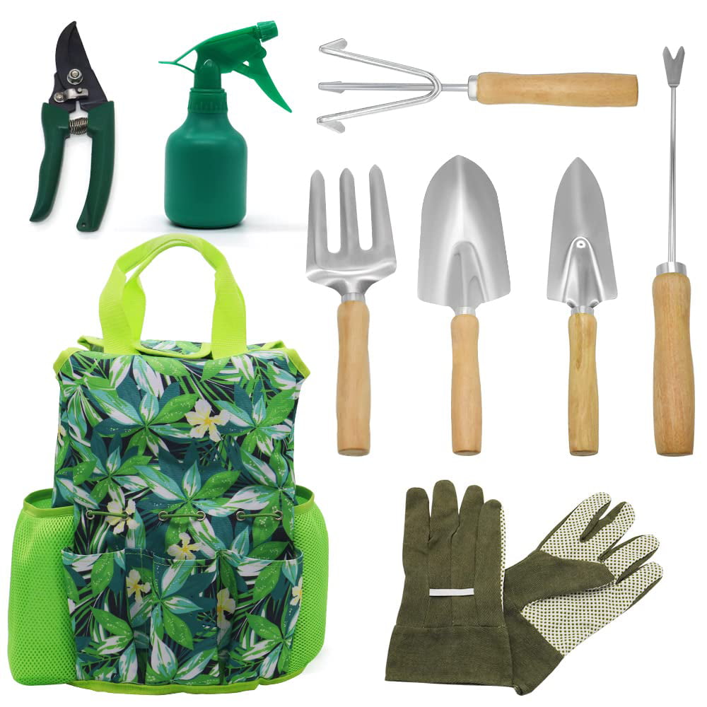 9-Piece Garden Tools Set with Gloves and Tote ,Gardening Kit by RAYWER