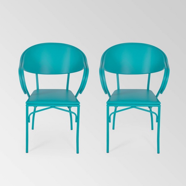 Palm Desert Set Of 2 Iron Modern Dining Chairs Matte Teal Christopher Knight Home