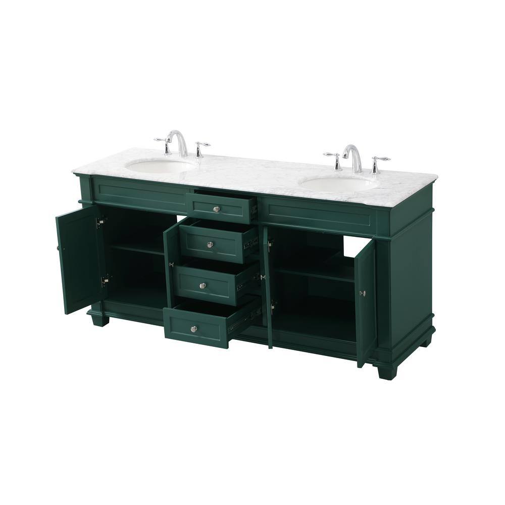 Timeless Home 72 in. W x 21.5 in. D x 35 in. H Double Bathroom Vanity in Green with White Marble TH100072DGN