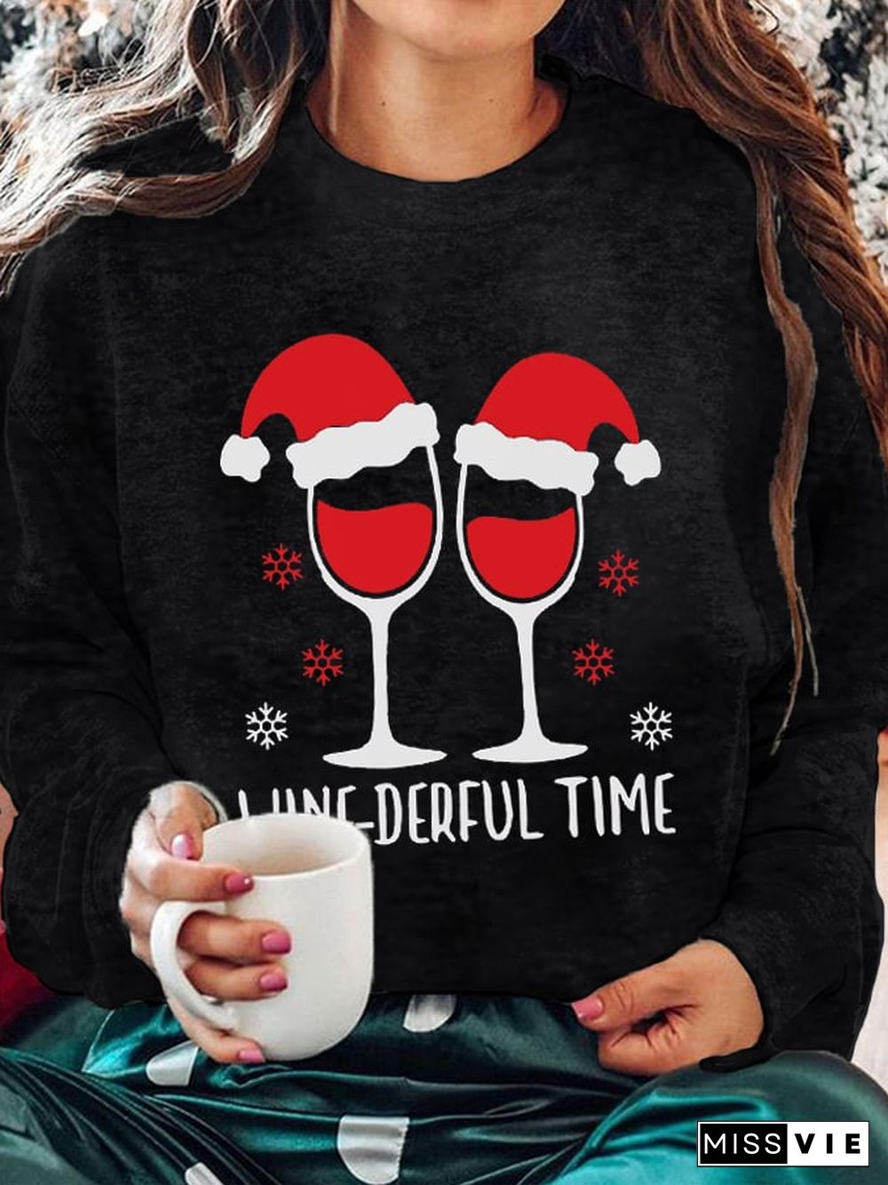 Women's Christmas Wine-derful Time Printed Sweatshirt