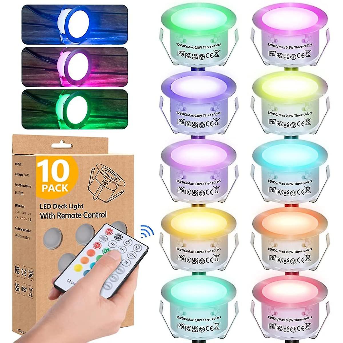 10 Pack Led Decking Lights Rgbw Multicolor Chasing Effect  Waterproof Ip67 Led Deck Lights With Remote Control  42mm 12v Plinth Deck Lights Colorful F