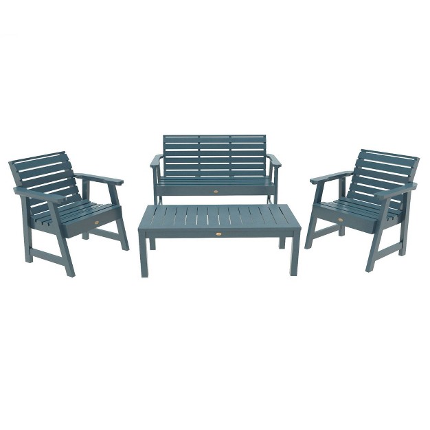 Weatherly 4pc Outdoor Conversation Set Nantucket Blue Highwood Eco friendly Poly Lumber Stainless Steel Hardware