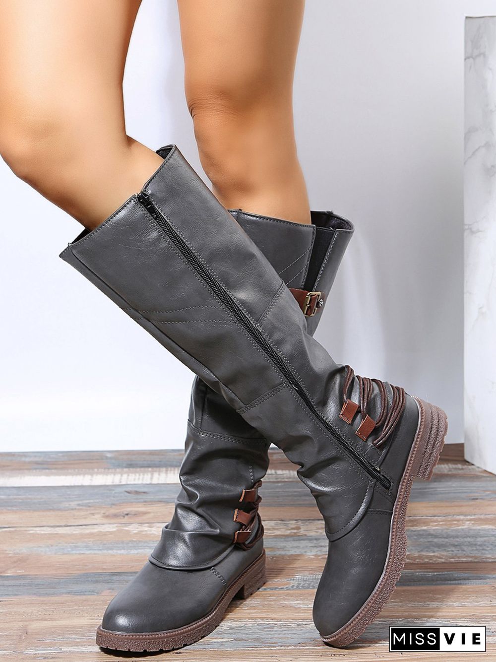 Vintage Buckle Rope Riding Boots