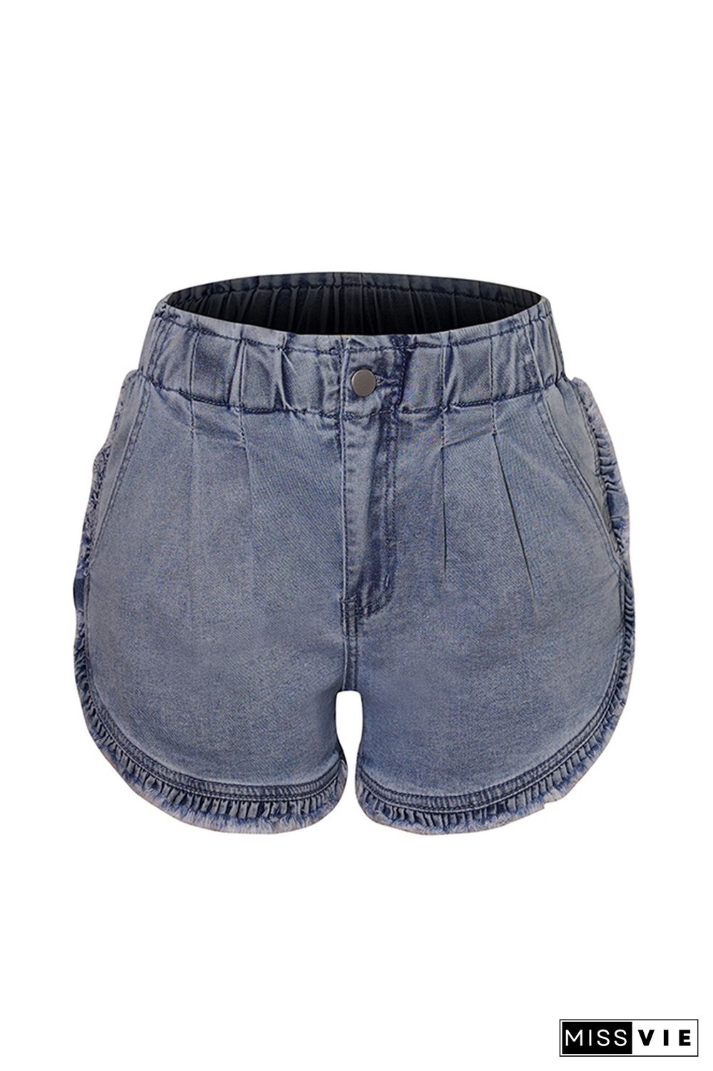 Solid Color Stretch Ruffle Jeans Shorts Wholesale