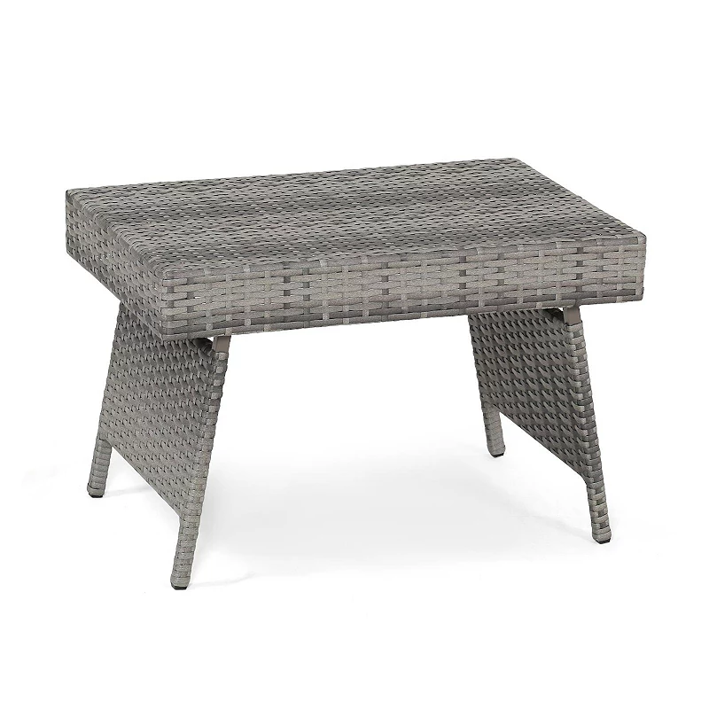 Folding PE Rattan Side Coffee Table Patio Garden Furniture