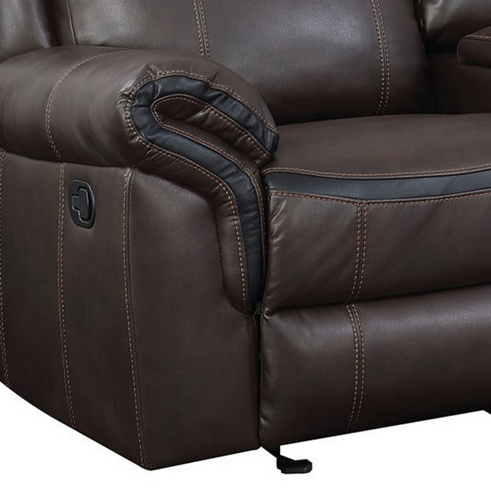 Glider Recliner Loveseat With Leatherette And Flared Padded Arms  Brown   Contemporary   Loveseats   by VirVentures  Houzz