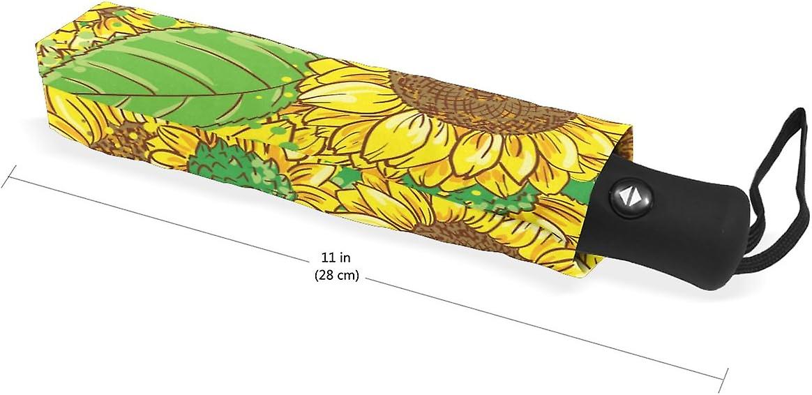 Rain Umbrella Automatic Windproof Foldable Umbrella Yellow Sunflowers Paint