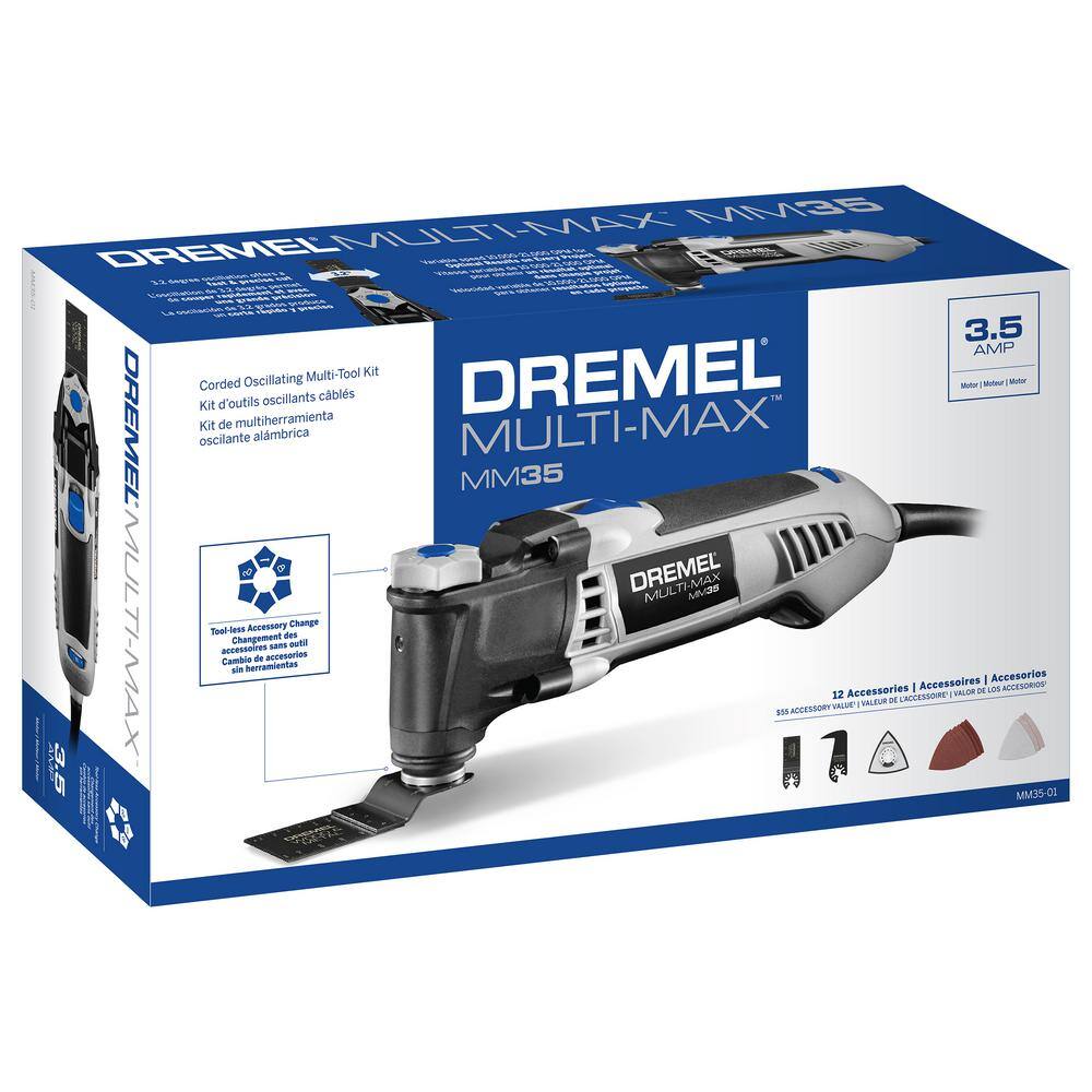 Dremel Multi-Max 3.5 Amp Variable Speed Corded Oscillating Multi-Tool Kit with 3Pk Universal Wood and Drywall Oscillating Blade MM35-01+MM450U