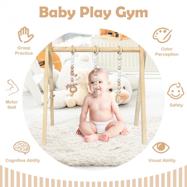 Wooden Baby Play Center with 3 Hanging Toys