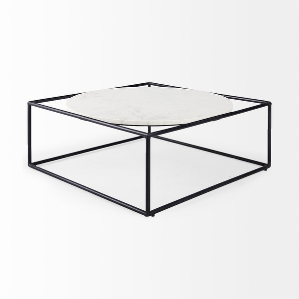 Austen 20L x 20W x 22H Round White Marble Top W/ Black Metal Frame Side Table