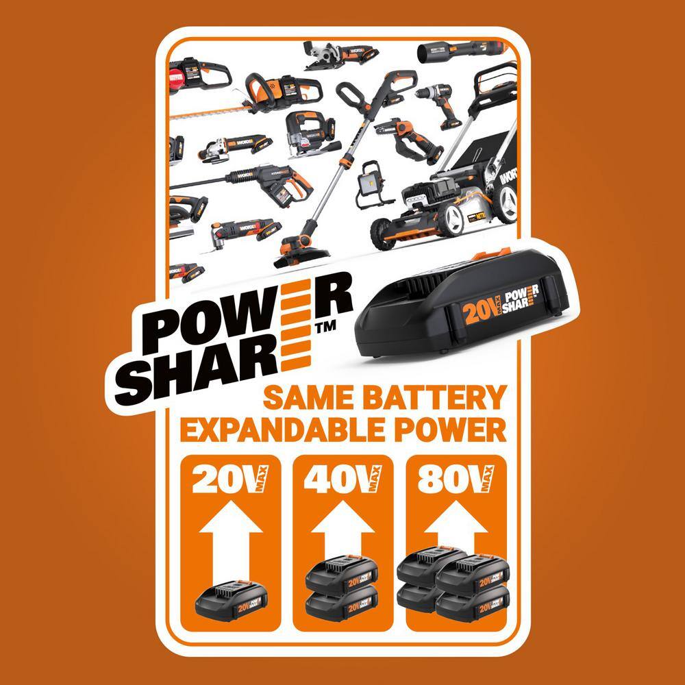 Worx POWER SHARE 40-Volt 17 in. Cordless Battery Walk Behind Mower with Mulching  Intellicut (Battery  Charger Included) WG743