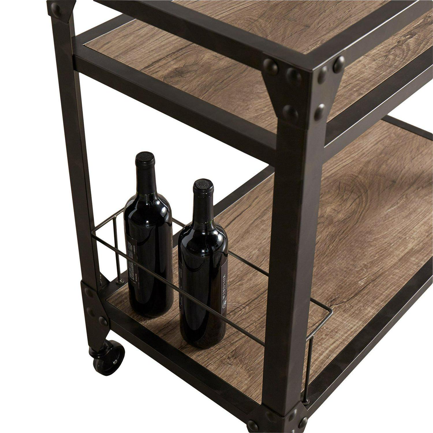 Weston Home Charcoal Metal and Wood Bar Cart