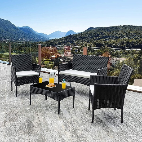 Futzca 4 Pieces Outdoor Patio Furniture Sets Rattan Chair Wicker Set