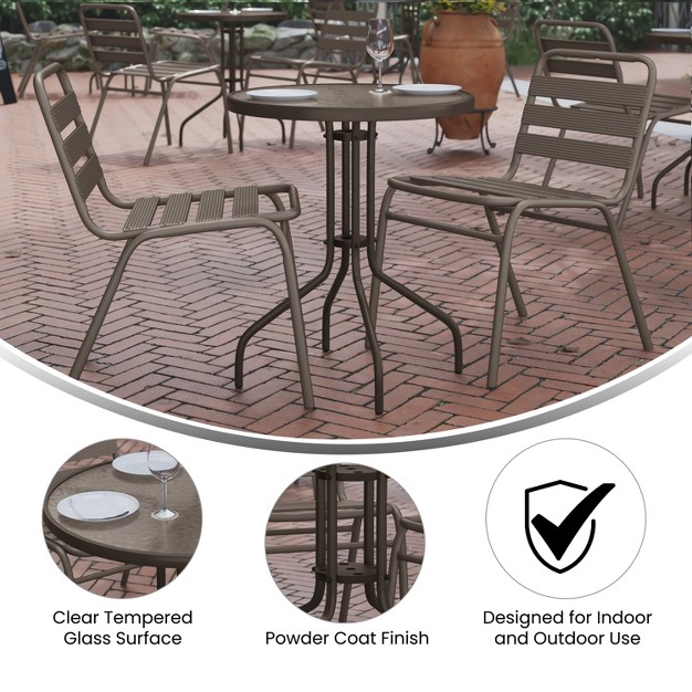 Round Tempered Glass Metal Table With Smooth Ripple Design Top