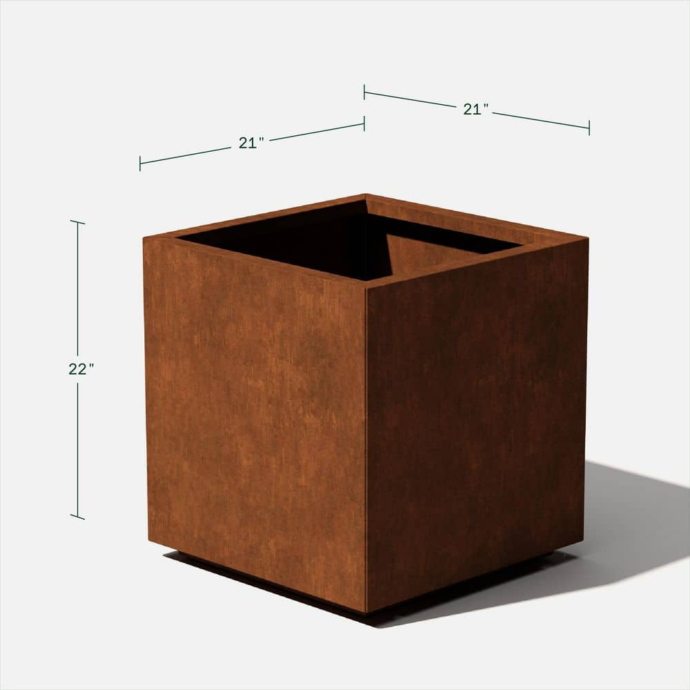 Veradek Rust Corten Cube Medium Steel Metal Square Planter CUVMEDCS