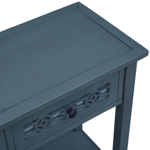 Classic Console Table with Hollow-out Decoration Drawers and Shelf