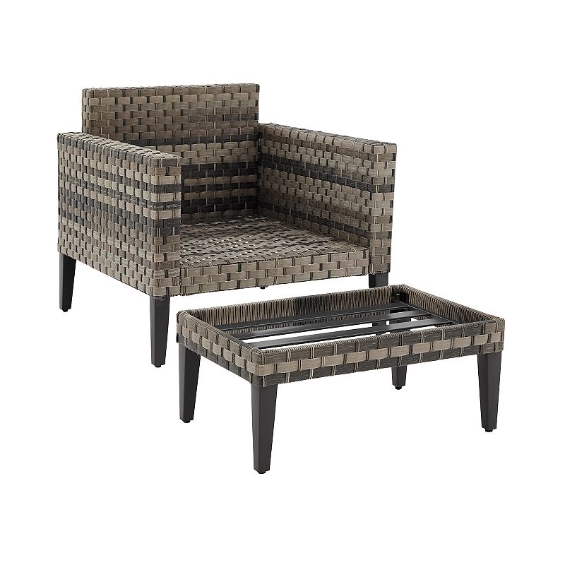 Crosley Prescott Wicker Patio Arm Chair and Ottoman 2-piece Set