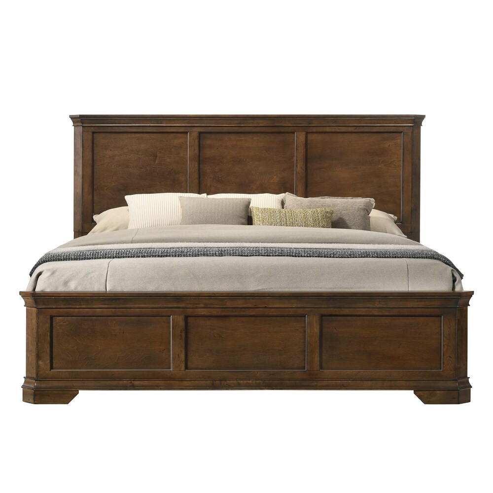 Roundhill Furniture Maderne 3 Piece Wood Bedroom Set  Panel Bed and Two Nightstands  Antique Walnut Finish