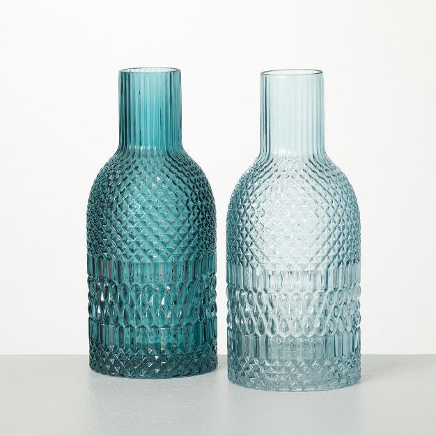 10 quot h Sullivans Turquoise Faceted Bottle Vases Set Of 2 Blue