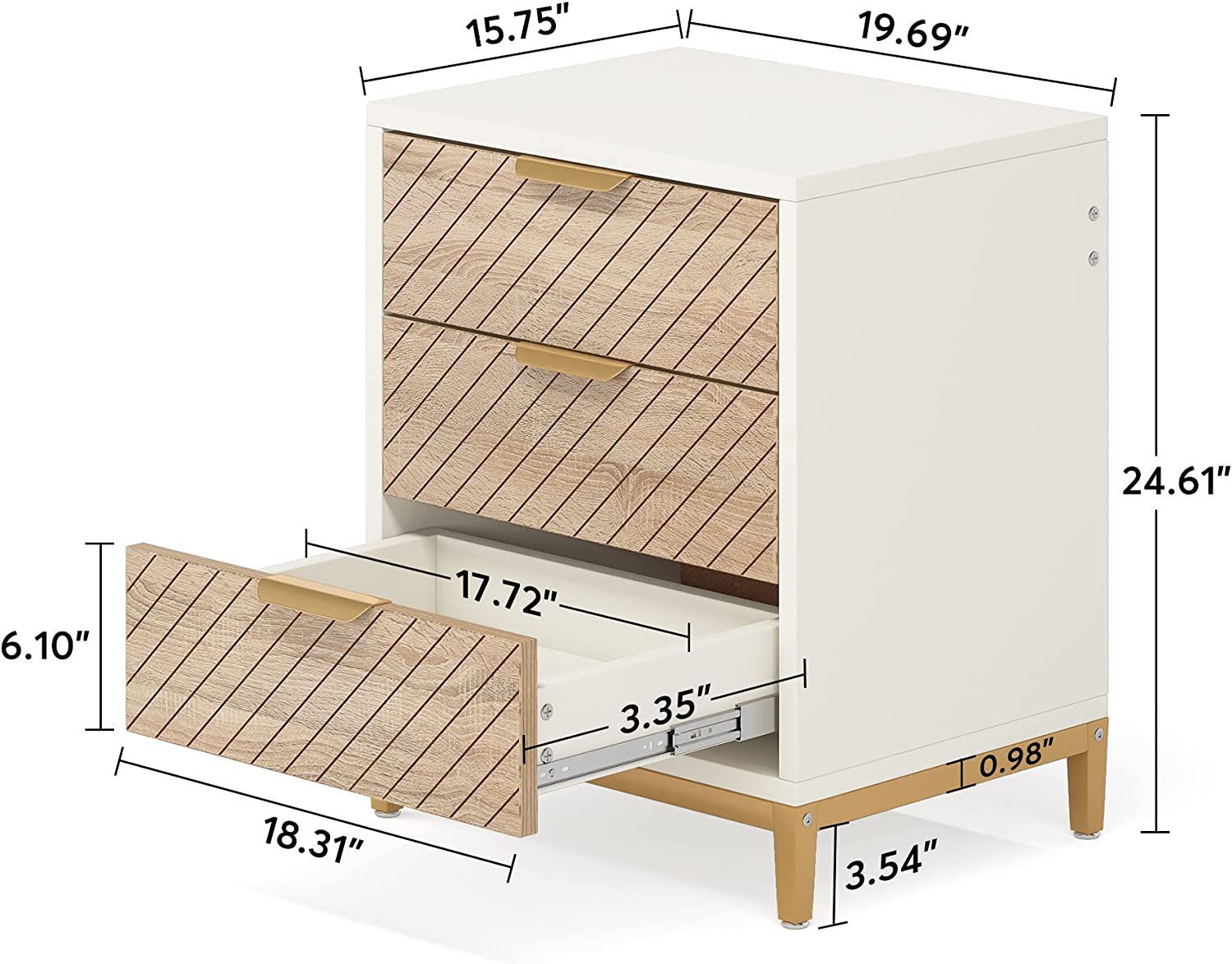 3-Drawer Nightstand Bedside End Table for Bedroom