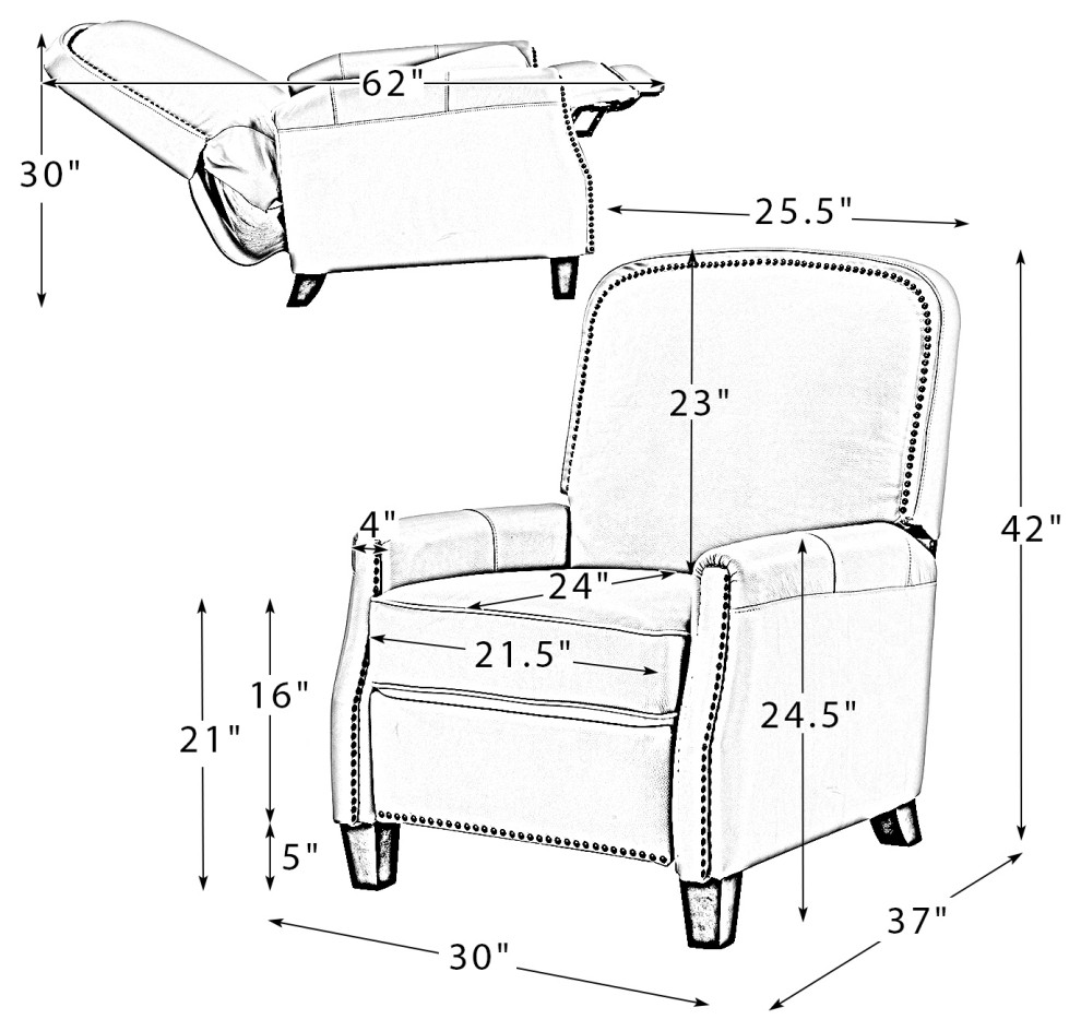 Genuine Leather Cigar Recliner With Nail Head Trim   Transitional   Recliner Chairs   by Karat Home  Houzz