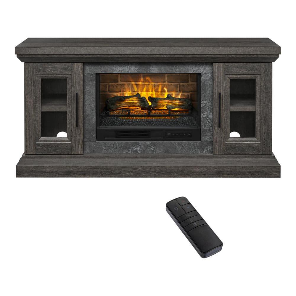 StyleWell Chelsea 65 in Freestanding Electric Fireplace TV Stand in Cappuccino with Ash Grain