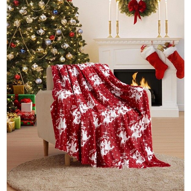 Kate Aurora Holiday Living Red Christmas Three Kings Plush Accent Throw Blanket 50 In W X 60 In L