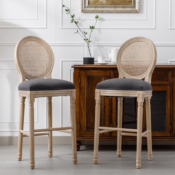 2Pcs French Country Wooden Barstools with Rattan Backrest