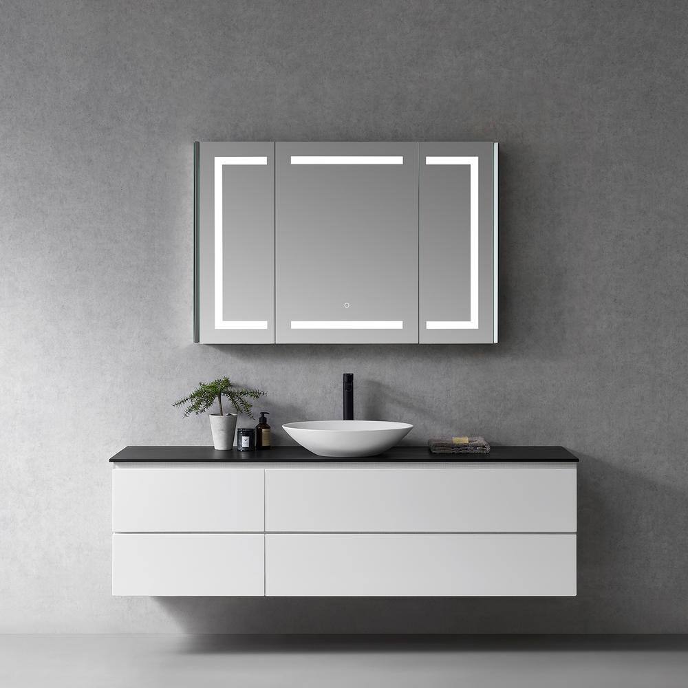 Altair Bojano 48 in. W x 32 in. H Medium Rectangular Silver RecessedSurface Mount Medicine Cabinet with Mirror and Lighting 760048-LED-MC