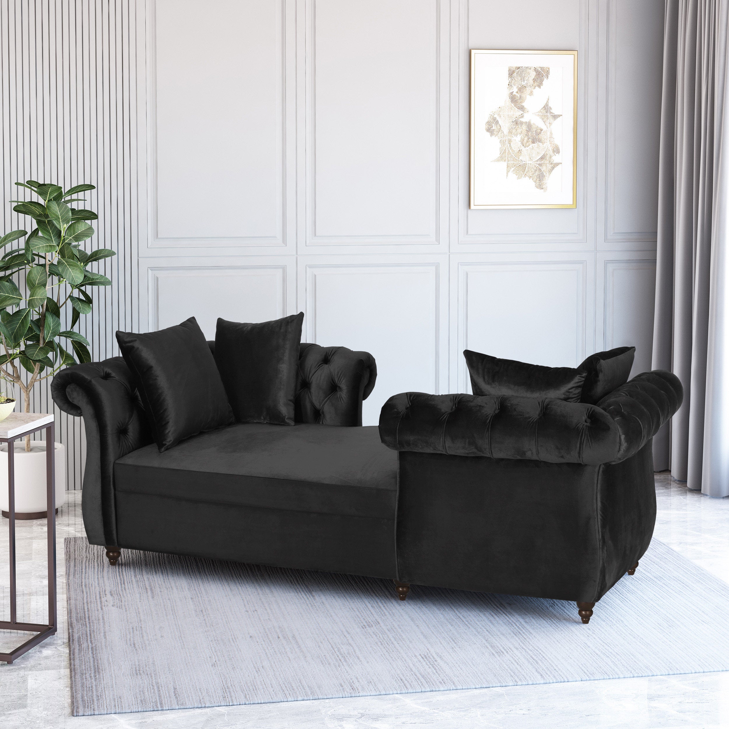 Harrisville Modern Glam Tufted Velvet Tete-a-Tete Chaise Lounge with Accent Pillows