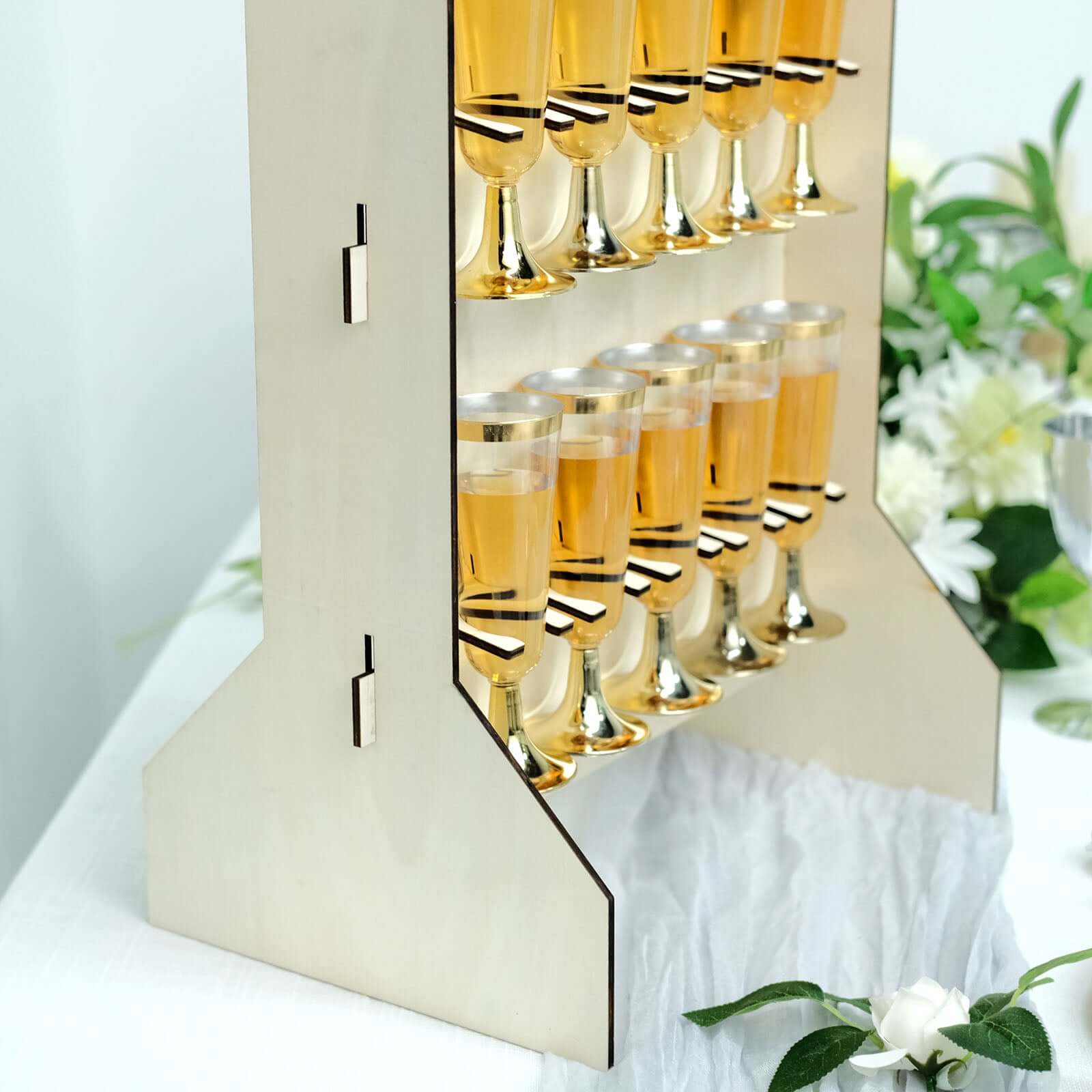 3-Tier Wooden Champagne Glass Flute Holder Wall Stand Rack, 15 Glass Drinks Shelf, Floor Standing Rectangular Drinks Rack