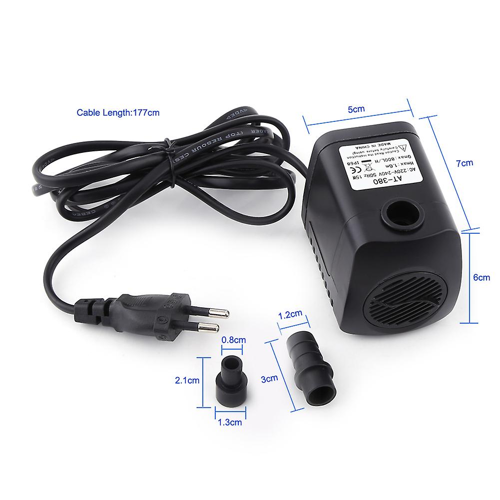 1pc Plastic 220v 15w 800l/h Fountain Air Fish Tank Aquarium Water Submersible Pump Black