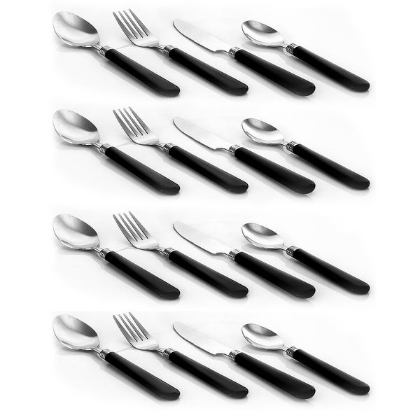 16 Piece Flatware in Black with Metal Caddy