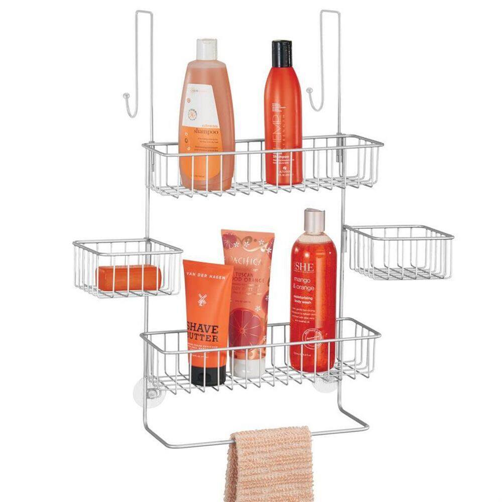 Dracelo Suction Cup Mounted Bathroom Shower Caddy Over the Door Hanging Rack with Soap Dish and Towel Hooks in Chrome B07TCBBF86