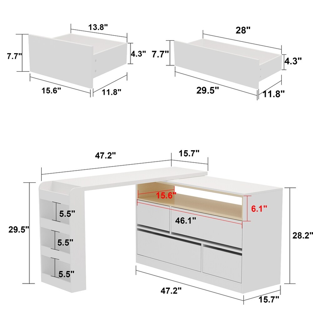 4 Drawer Desk Vanity Sideboard Bedroom Dresser Chest Of Drawers White