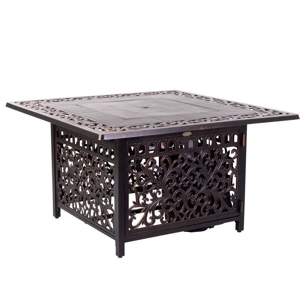 Fire Sense Sedona 42 in. x 24 in. Square Aluminum Propane Fire Pit Table in Antique Bronze 62527