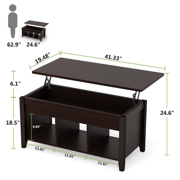 Lift Top Coffee Table with Hidden Storage Compartment and Shelf