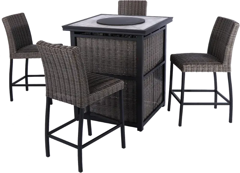 Havana Patio Bar Stool and Firepit Tower Dining Set