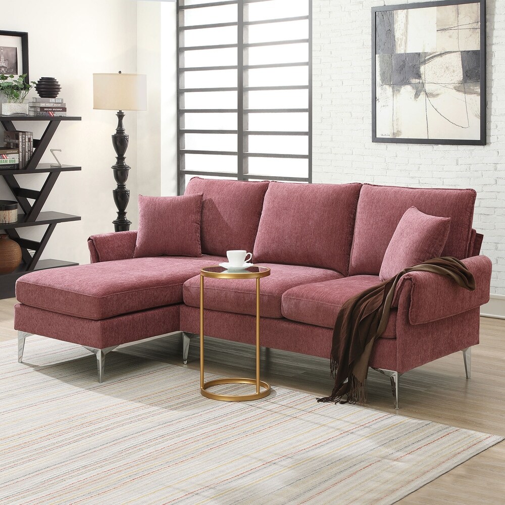 L Shaped Sectional Sofa Modern Chenille Convertible Sectional Sofa with Reversible Chaise Lounge for Living Room Office