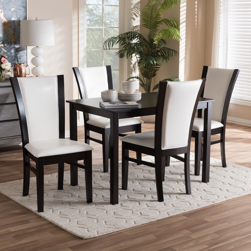 Contemporary 5 Piece White Faux Leather Dining Setby Baxton Studio