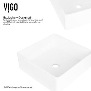 VIGO Dianthus Modern White Matte Stone 15 in. L x 15 in. W x 5 in. H Square Vessel Bathroom Sink VG04001