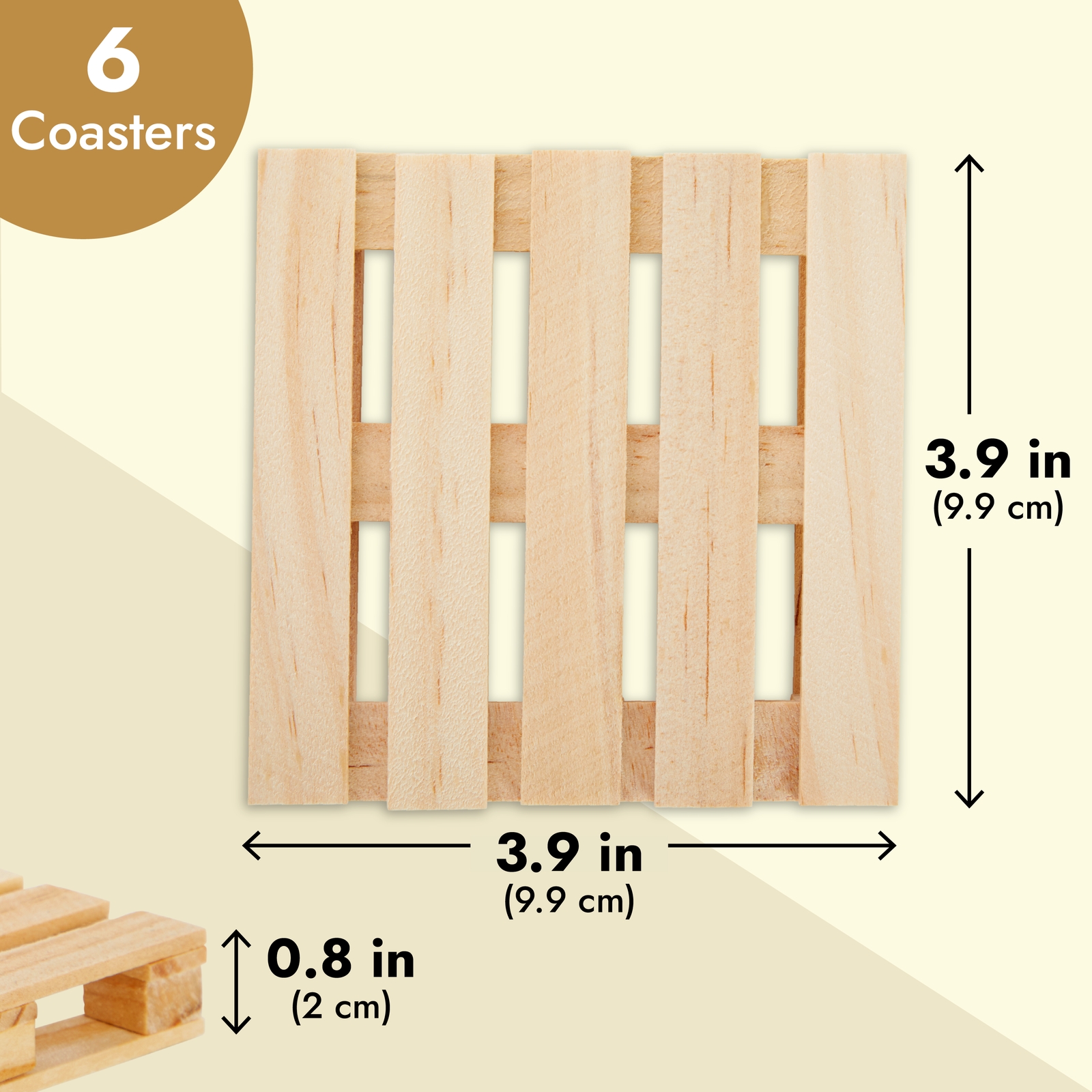 6 Pack Mini Wooden Pallet Coasters for Hot and Cold Drinks， Beverages