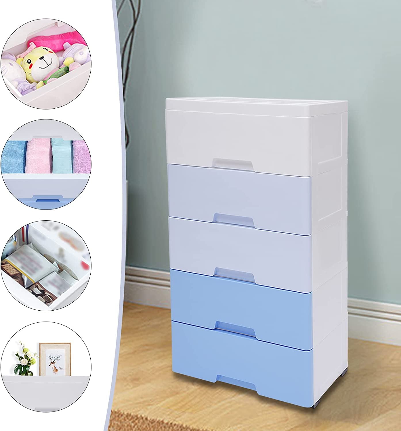 Miumaeov 5 Drawers Storage Cabinet Closet Dresser Cabinet for Home Office 45×30×84cm