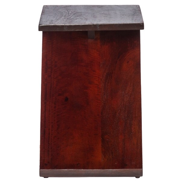 24 Inch Rectangular Mango Wood Side Table， Z Shaped Frame， Dark Brown