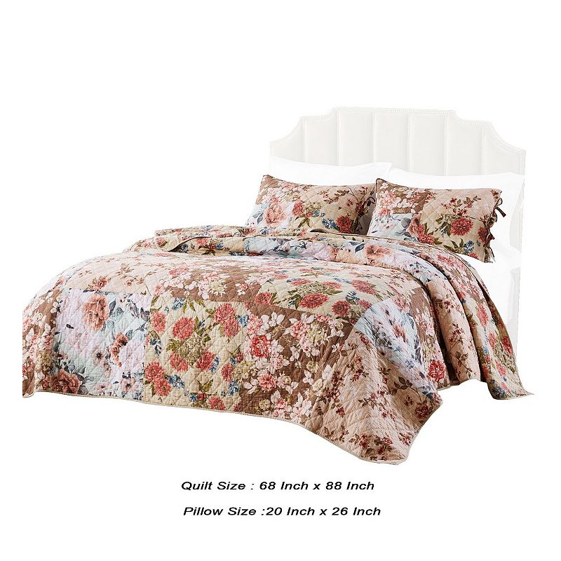 Rome 2 Piece Microfiber Reversible Floral Print Twin Quilt Set， Multicolor