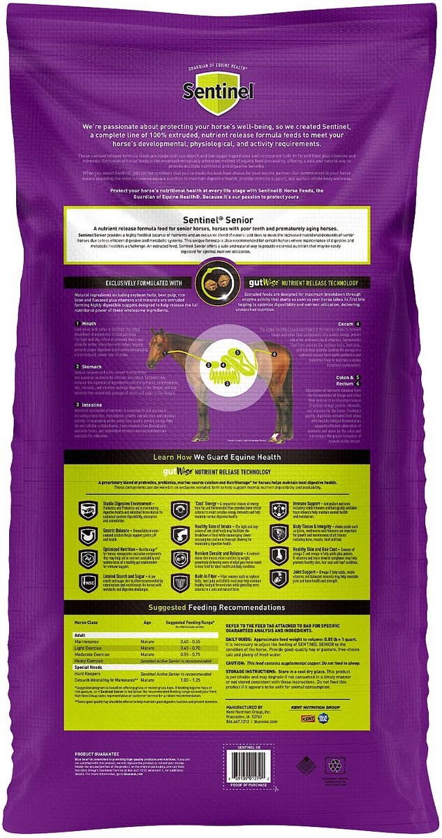 Blue Seal Sentinel Senior SR Low Sugar Low Starch Horse Feed， 50-lb bag